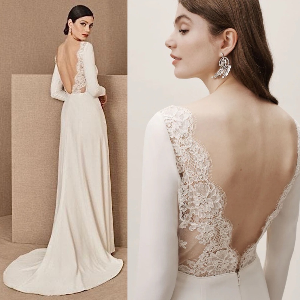 BHLDN Ivory Long Sleeve Lace Back Wedding Dress